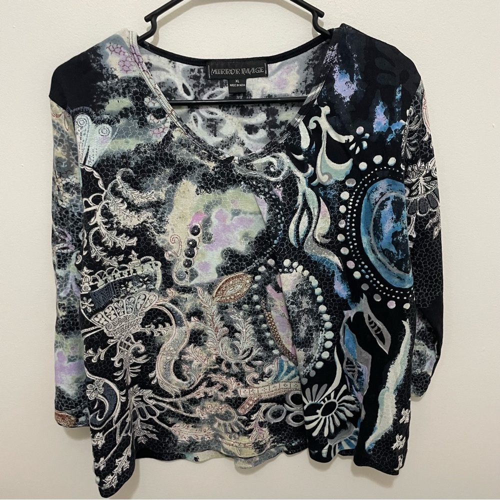 Mirror Image Y2K Multicolor floral Print long Sleeve Top Cotton women’s XL